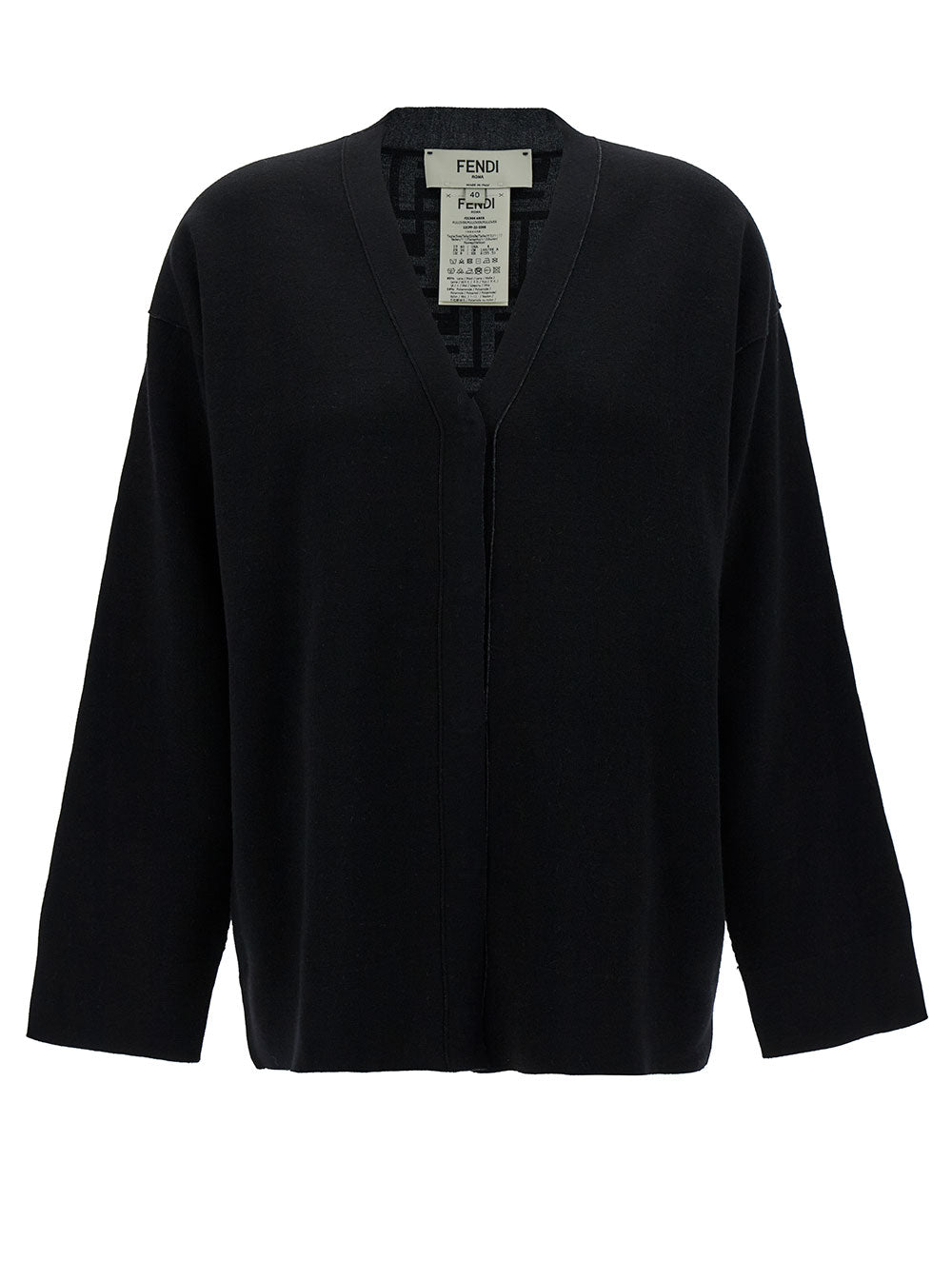 Fendi Women Black Reversible Cardigan With Jacquard Ff Motif In Knit Woman by Luosophy
