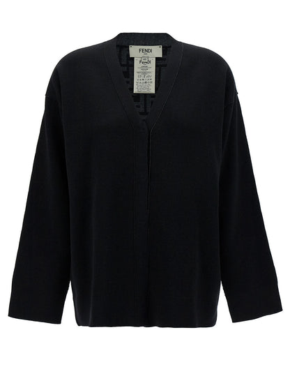 Fendi Women Black Reversible Cardigan With Jacquard Ff Motif In Knit Woman by Luosophy
