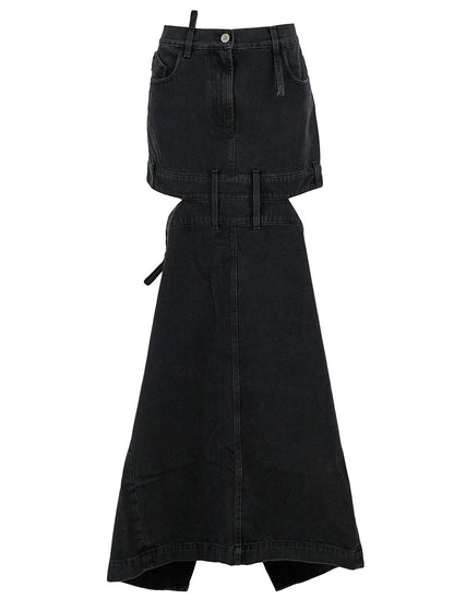 The Attico Women Midi Black Skirt With Maxi Cut-Out In Denim Woman by Luosophy