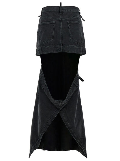 The Attico Women Midi Black Skirt With Maxi Cut-Out In Denim Woman by Luosophy