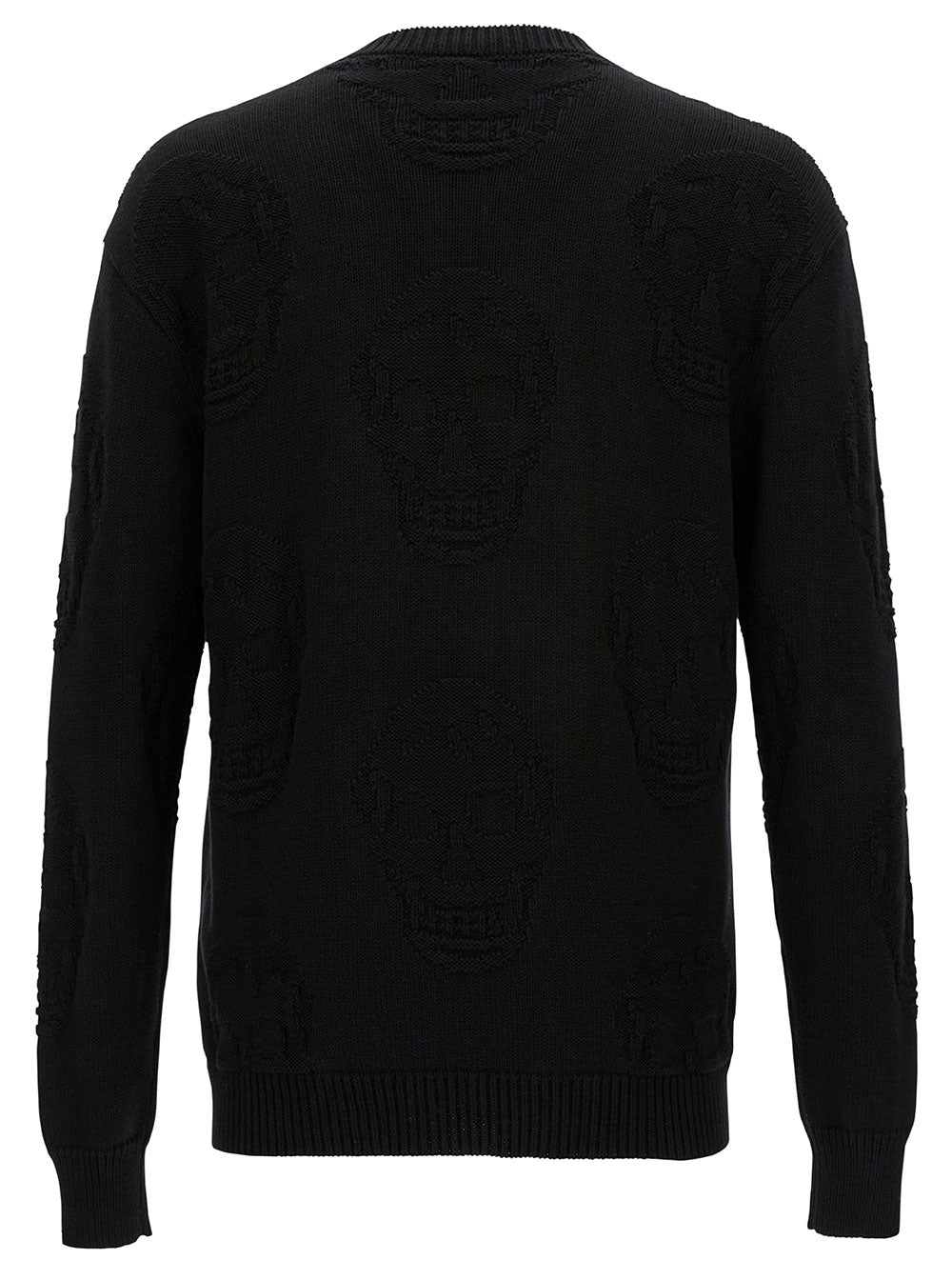 Alexander Mcqueen Men Black Sweater With Tonal Skull Embellishment In Cotton Man by Luosophy