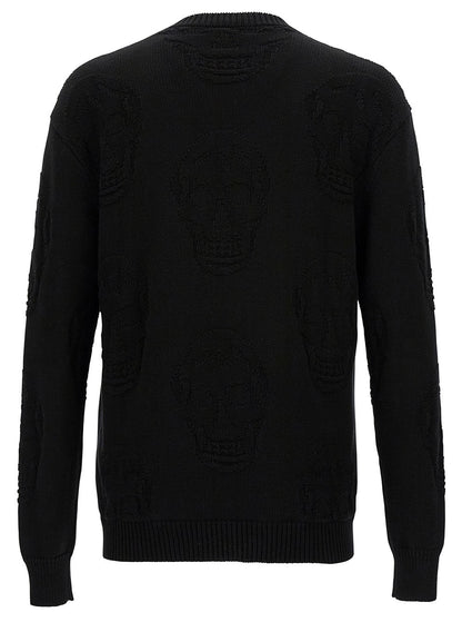 Alexander Mcqueen Men Black Sweater With Tonal Skull Embellishment In Cotton Man by Luosophy