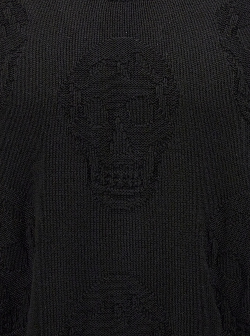 Alexander Mcqueen Men Black Sweater With Tonal Skull Embellishment In Cotton Man by Luosophy