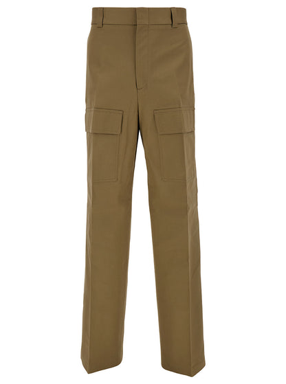 Gucci Men Beige High-Waisted Pants With Logo Patch In Cotton Man by Luosophy