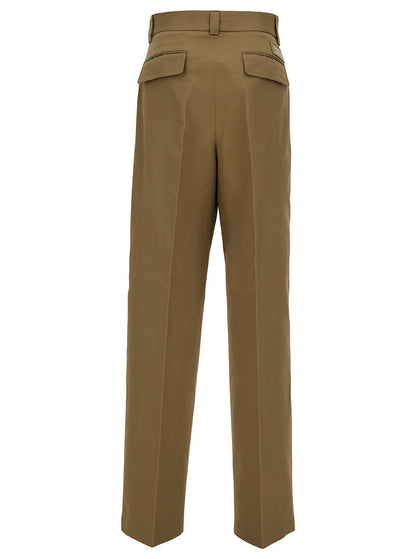 Gucci Men Beige High-Waisted Pants With Logo Patch In Cotton Man by Luosophy