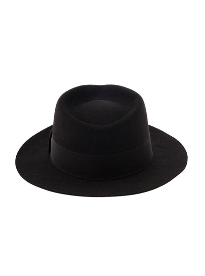 Saint Laurent Women Black Fedora Hat With Engraved Logo In Felt Woman by Luosophy