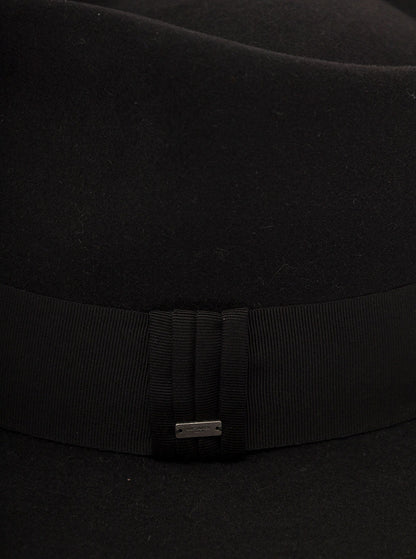 Saint Laurent Women Black Fedora Hat With Engraved Logo In Felt Woman by Luosophy