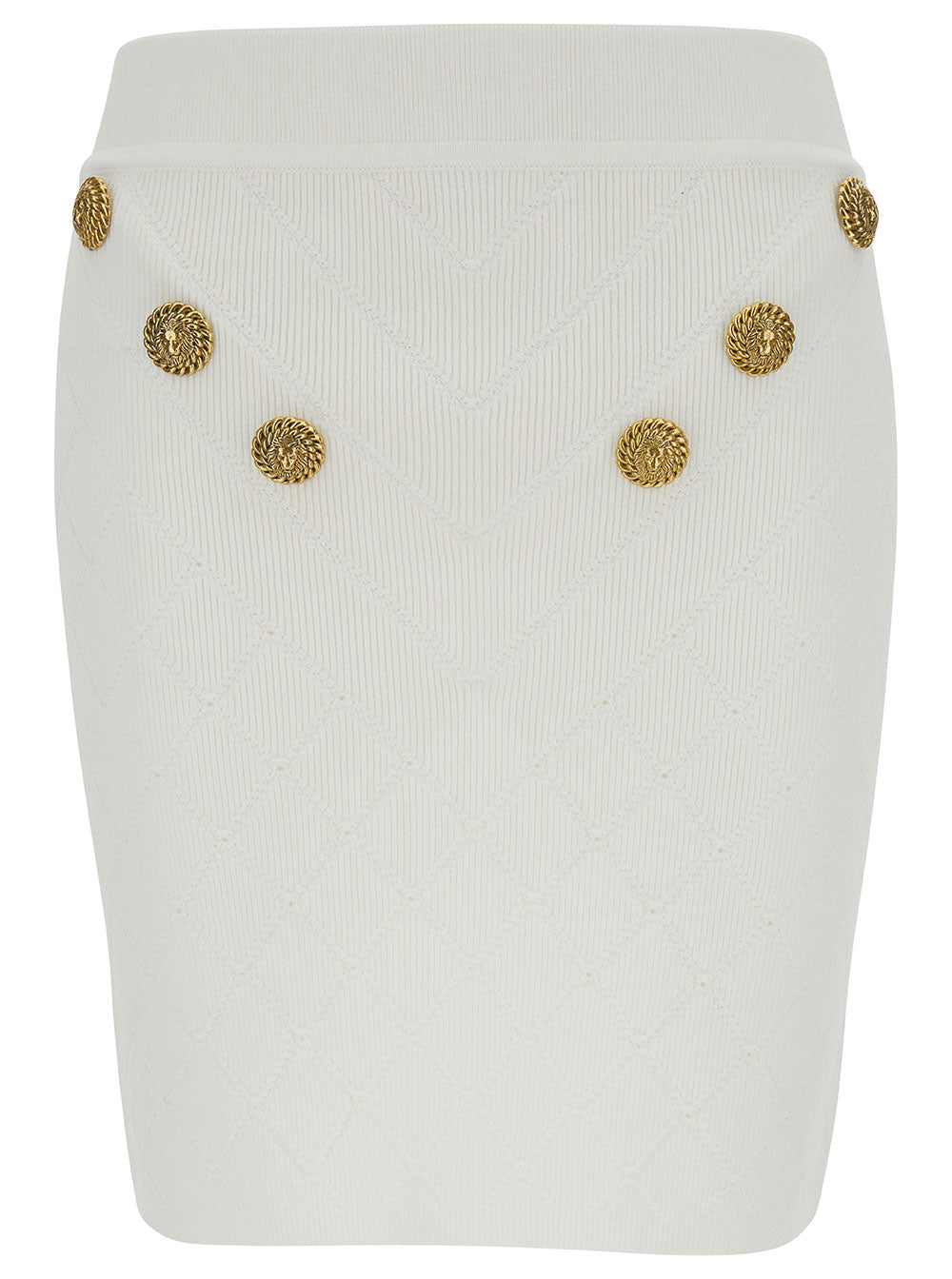 Balmain Women White Mini Pencil Skirt With Jewel Buttons In Viscose Blend Woman by Luosophy