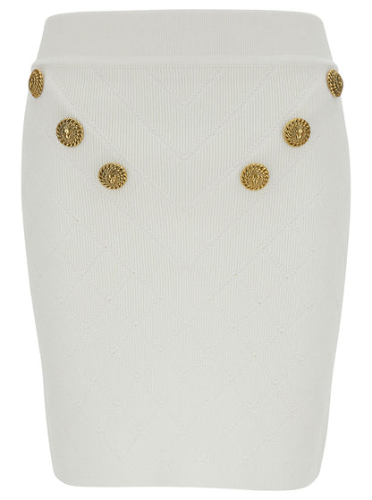 Balmain Women White Mini Pencil Skirt With Jewel Buttons In Viscose Blend Woman by Luosophy