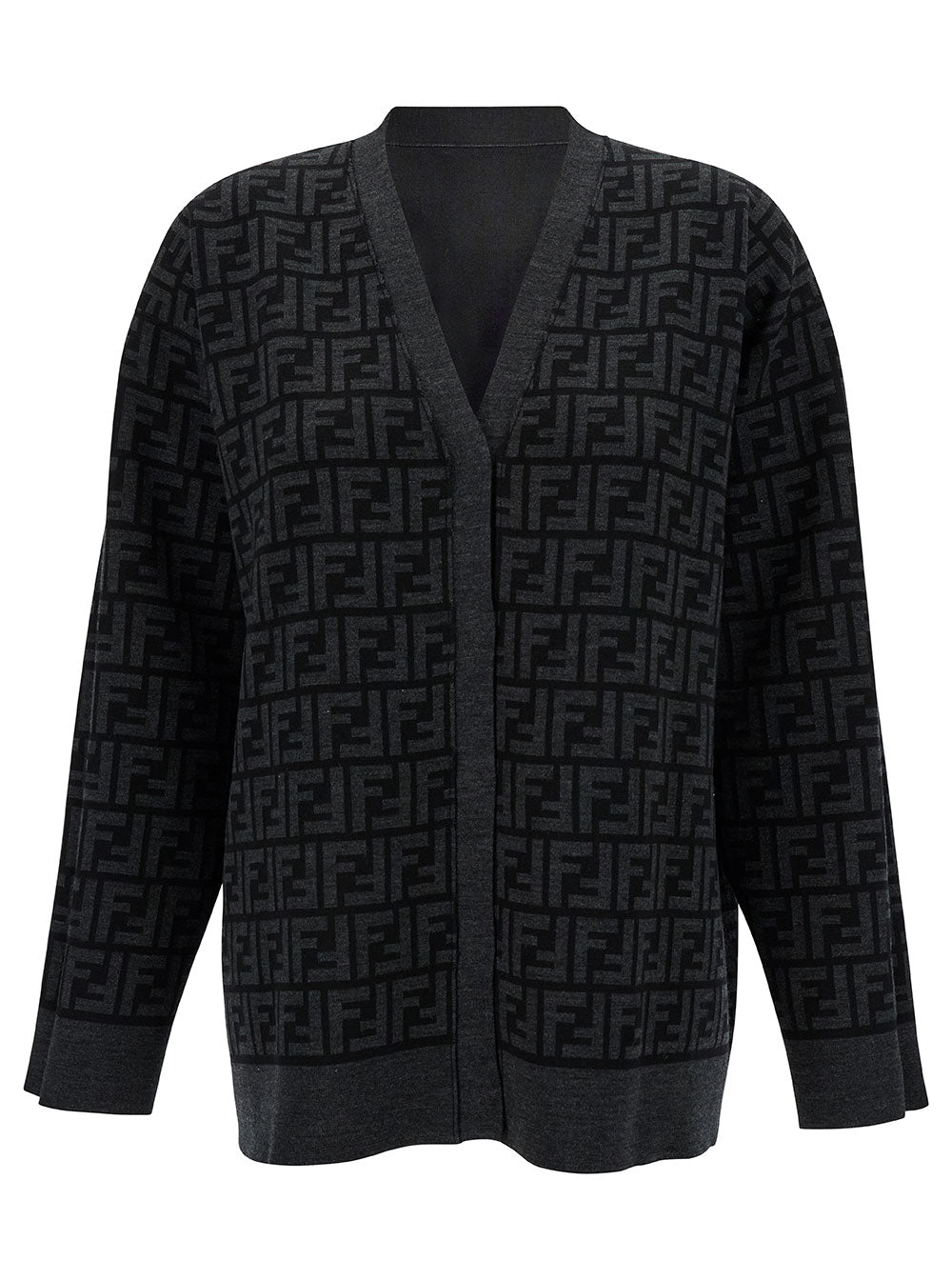 Fendi Women Black Reversible Cardigan With Jacquard Ff Motif In Knit Woman by Luosophy