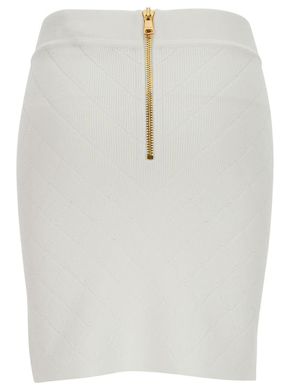 Balmain Women White Mini Pencil Skirt With Jewel Buttons In Viscose Blend Woman by Luosophy