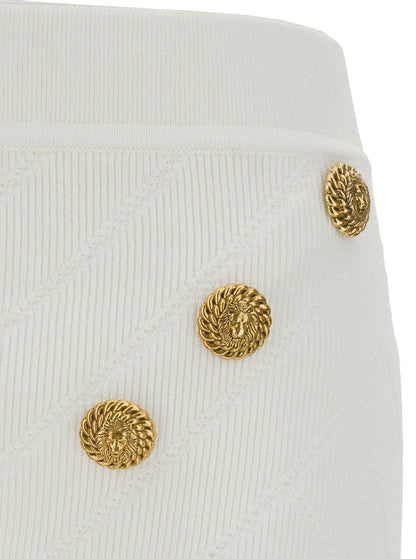 Balmain Women White Mini Pencil Skirt With Jewel Buttons In Viscose Blend Woman by Luosophy