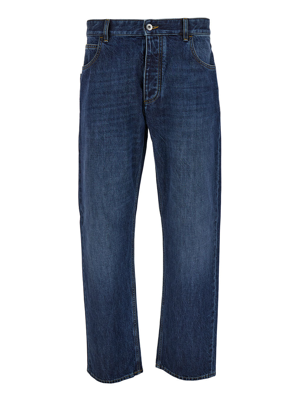 Bottega Veneta Men Blue Straight Jeans With Logo Patch In Denim Man by Luosophy