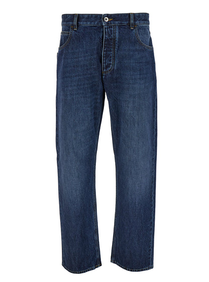 Bottega Veneta Men Blue Straight Jeans With Logo Patch In Denim Man by Luosophy