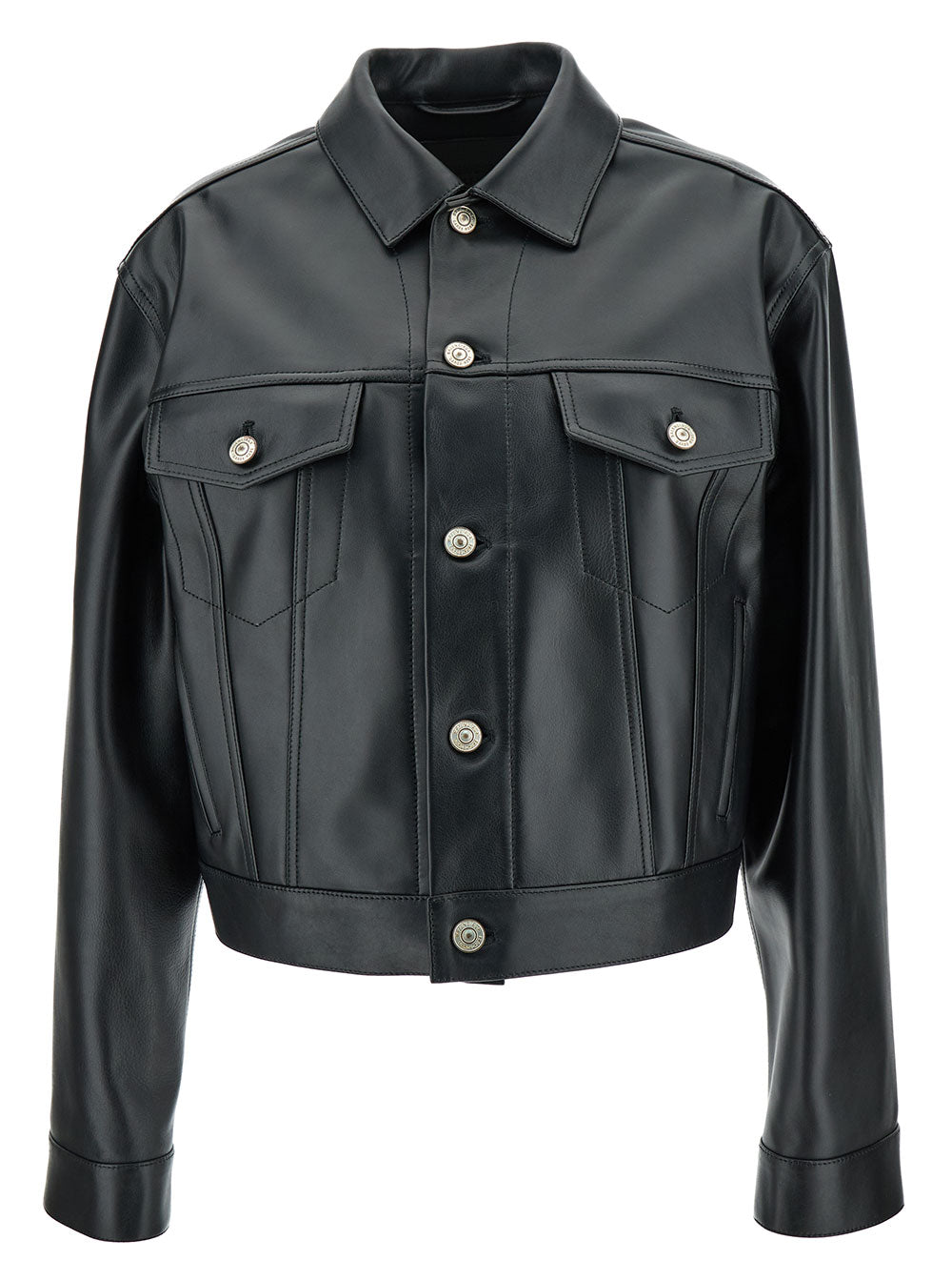 Balenciaga Women Black Cropped Jacket With Silver-Tone Branded Buttons In Super Smooth Leather Woman by Luosophy