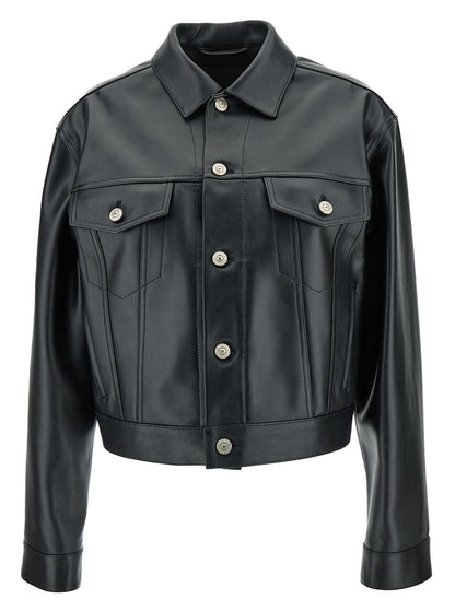 Balenciaga Women Black Cropped Jacket With Silver-Tone Branded Buttons In Super Smooth Leather Woman by Luosophy