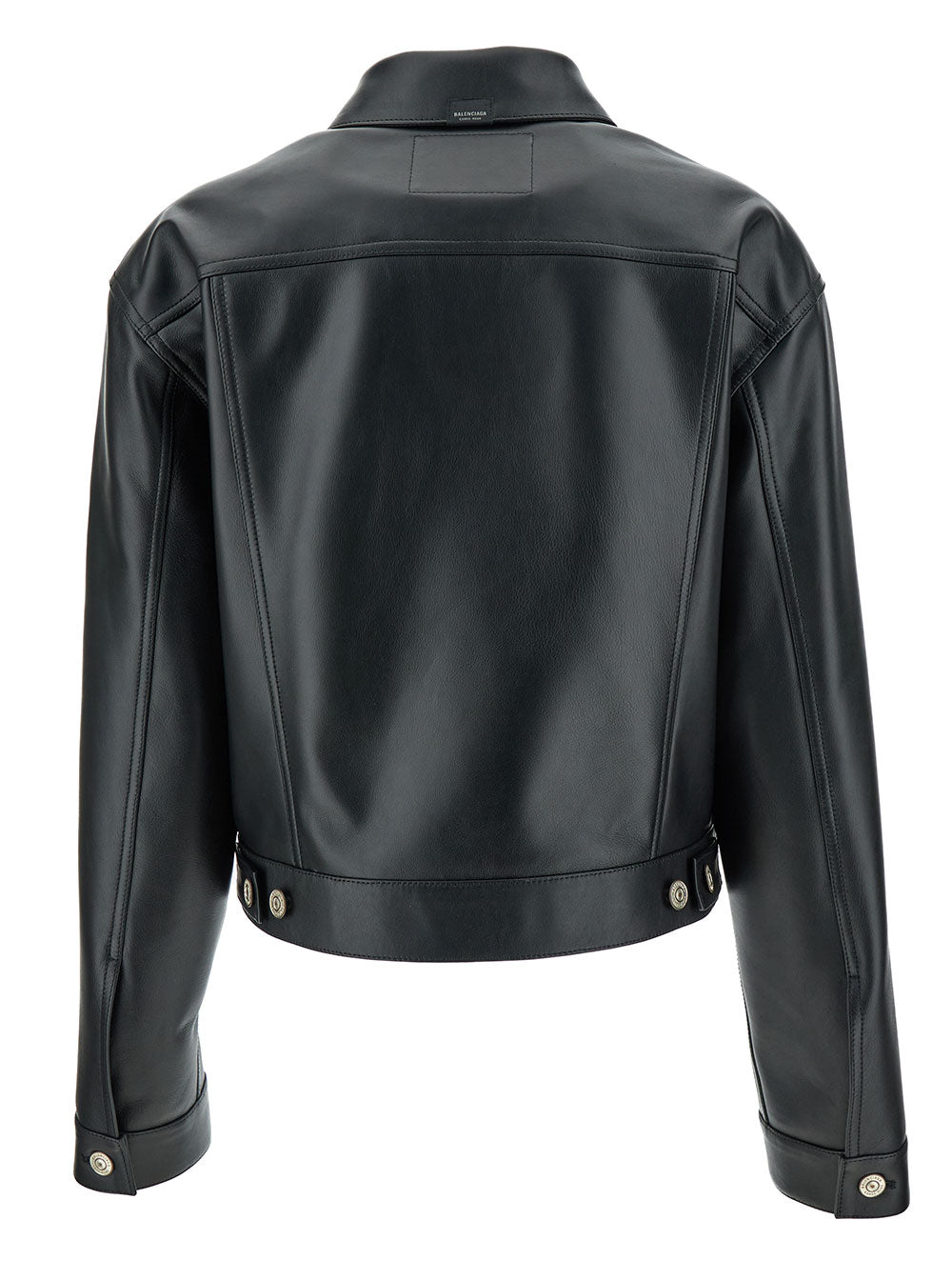 Balenciaga Women Black Cropped Jacket With Silver-Tone Branded Buttons In Super Smooth Leather Woman by Luosophy