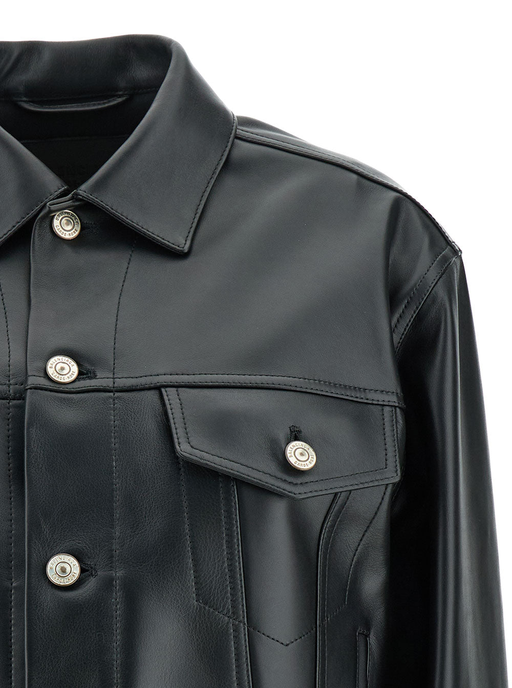 Balenciaga Women Black Cropped Jacket With Silver-Tone Branded Buttons In Super Smooth Leather Woman by Luosophy