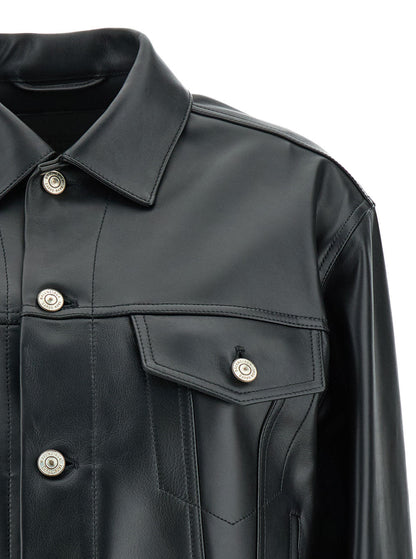 Balenciaga Women Black Cropped Jacket With Silver-Tone Branded Buttons In Super Smooth Leather Woman by Luosophy