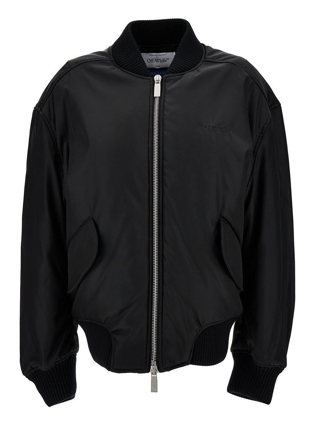 Off-White Women Blak Bomber Jacket With Tonal Logo Embroidery In Nylon Woman by Luosophy