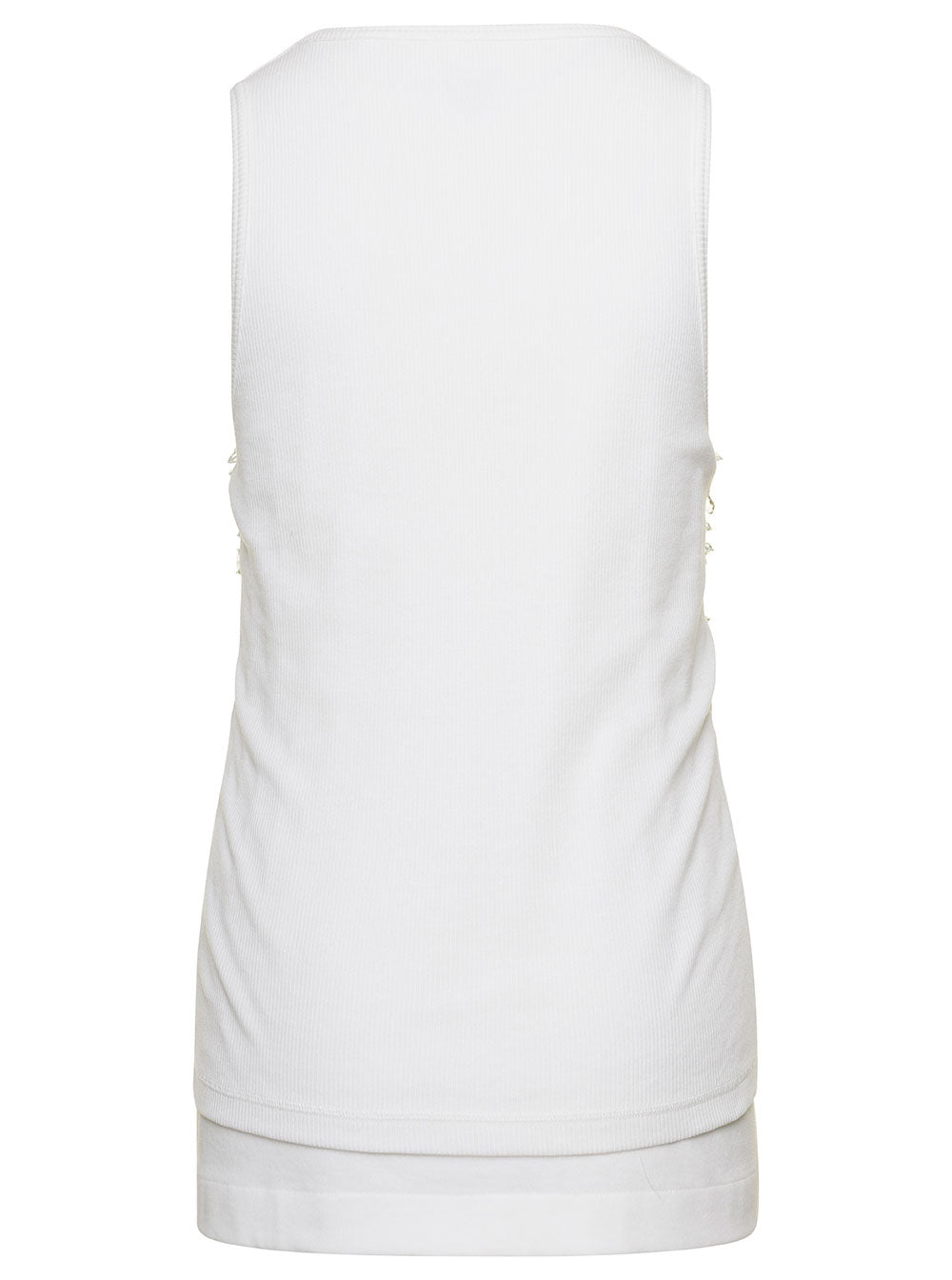 Bottega Veneta Women White Ribbed Tank Top With Embroidered Crystal Embellishment In Jersey Woman by Luosophy