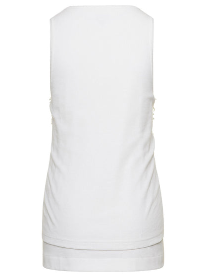 Bottega Veneta Women White Ribbed Tank Top With Embroidered Crystal Embellishment In Jersey Woman by Luosophy