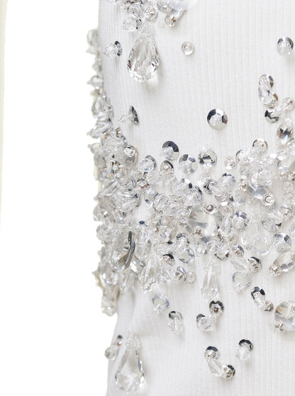 Bottega Veneta Women White Ribbed Tank Top With Embroidered Crystal Embellishment In Jersey Woman by Luosophy