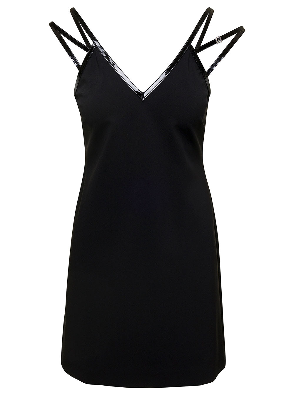 Gucci Women Mini Black Dress With Black Leather Trim And Double Strap In Stretch Viscose Woman by Luosophy