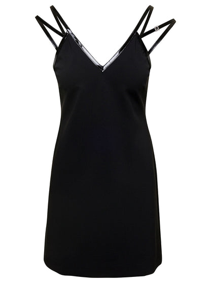 Gucci Women Mini Black Dress With Black Leather Trim And Double Strap In Stretch Viscose Woman by Luosophy