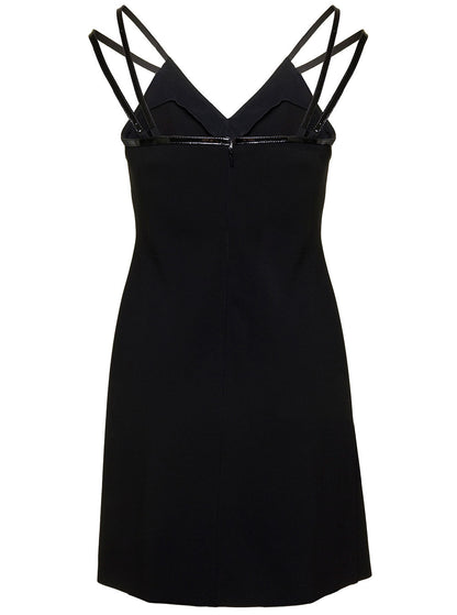 Gucci Women Mini Black Dress With Black Leather Trim And Double Strap In Stretch Viscose Woman by Luosophy