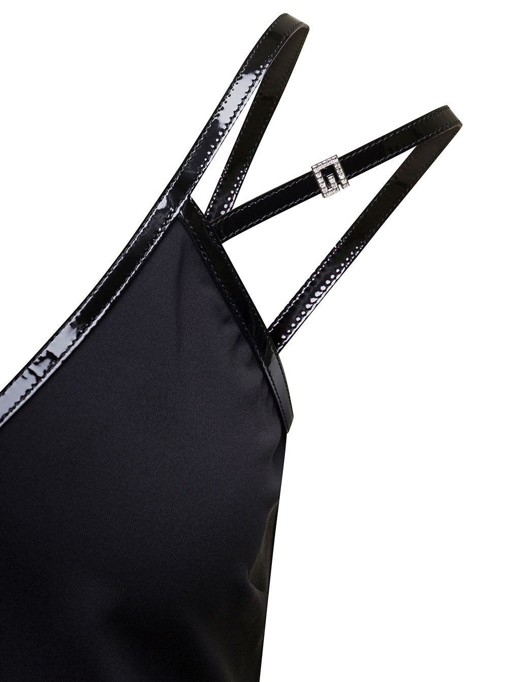 Gucci Women Mini Black Dress With Black Leather Trim And Double Strap In Stretch Viscose Woman by Luosophy