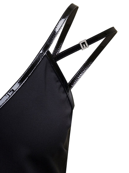 Gucci Women Mini Black Dress With Black Leather Trim And Double Strap In Stretch Viscose Woman by Luosophy