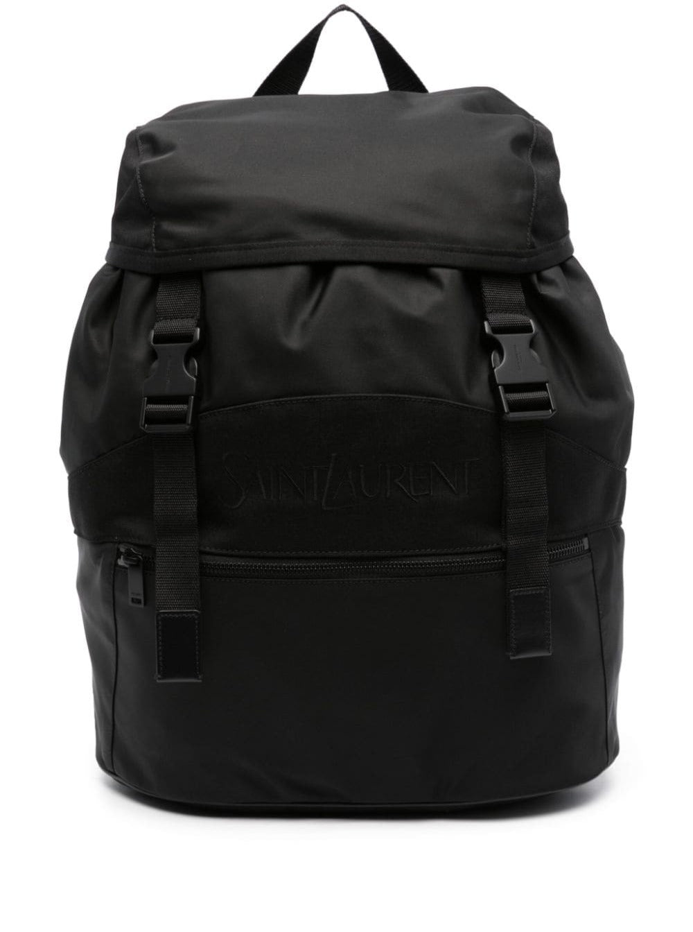 Saint Laurent Men Black Backpack With Tonal Logo Lettering Embroidery In Recycled Nylon Man by Luosophy