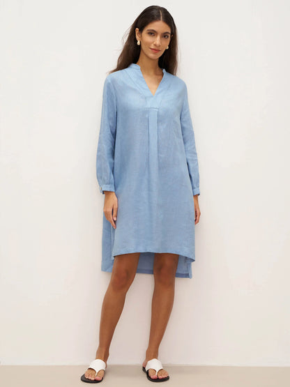 100% Linen V-Neck Pullover Shirt Dress JADEN by LINTICO