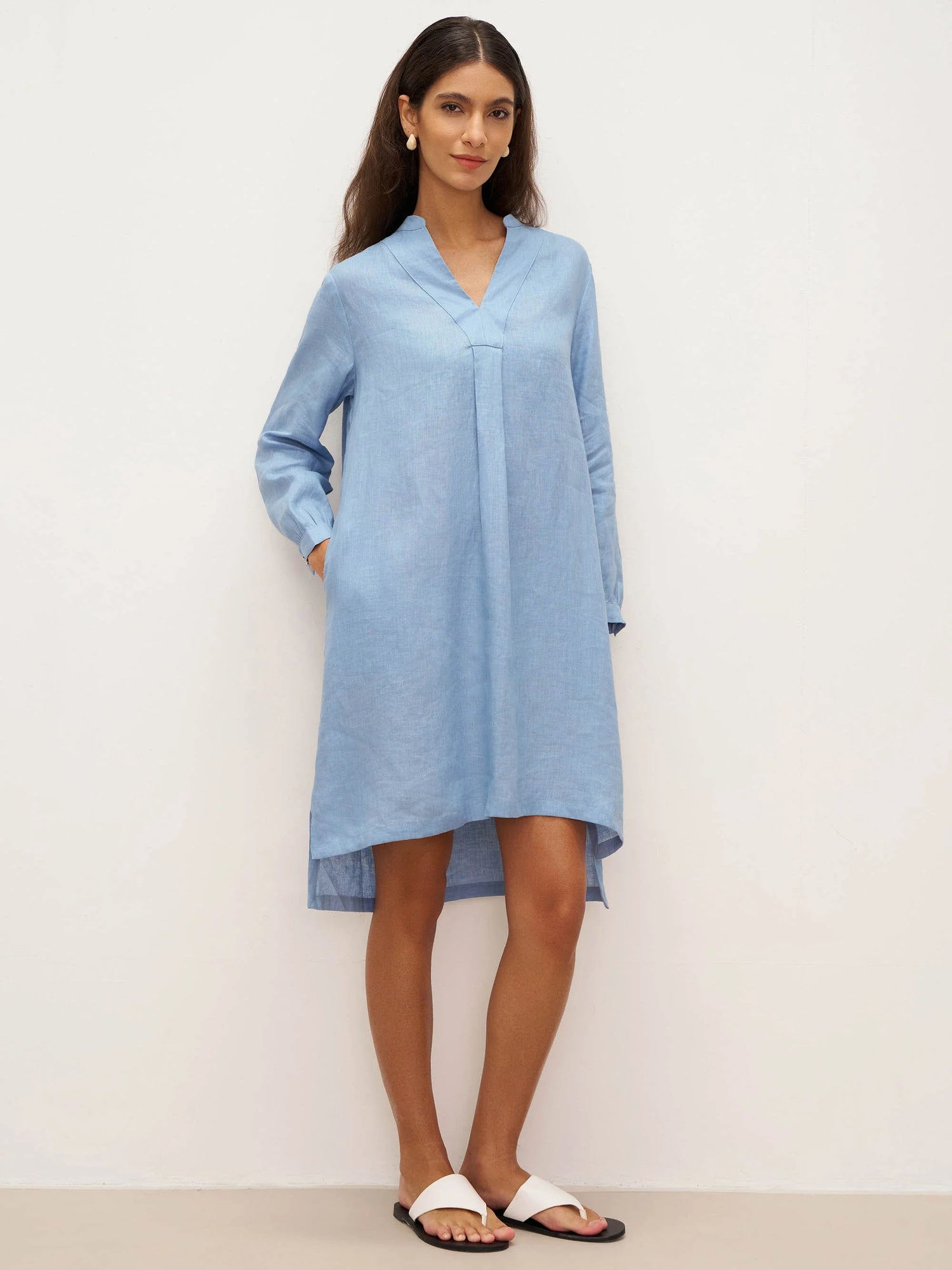 100% Linen V-Neck Pullover Shirt Dress JADEN by LINTICO