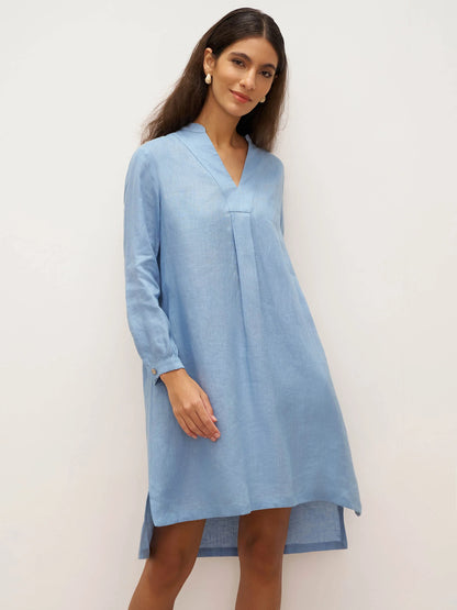 100% Linen V-Neck Pullover Shirt Dress JADEN by LINTICO