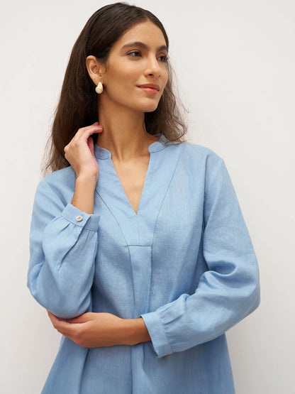 100% Linen V-Neck Pullover Shirt Dress JADEN by LINTICO