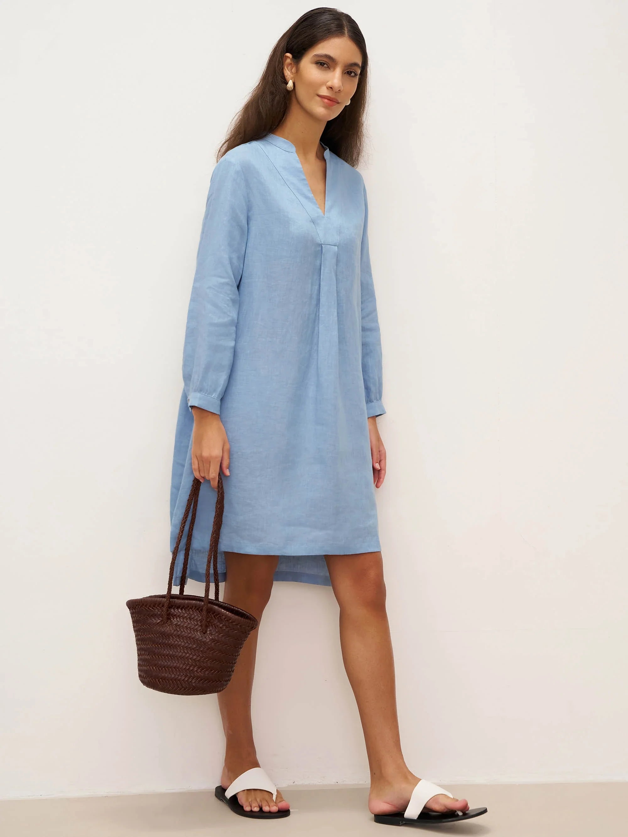 100% Linen V-Neck Pullover Shirt Dress JADEN by LINTICO
