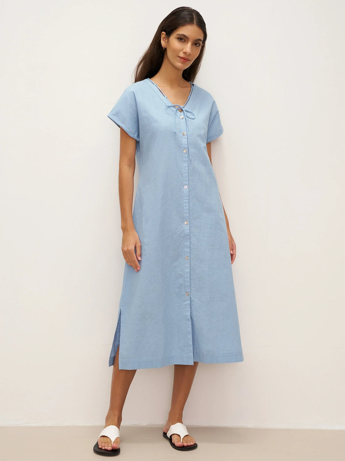 Linen Ladder Tie Simple Dress TAMARA by LINTICO