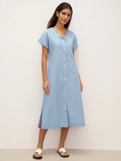 Linen Ladder Tie Simple Dress TAMARA by LINTICO