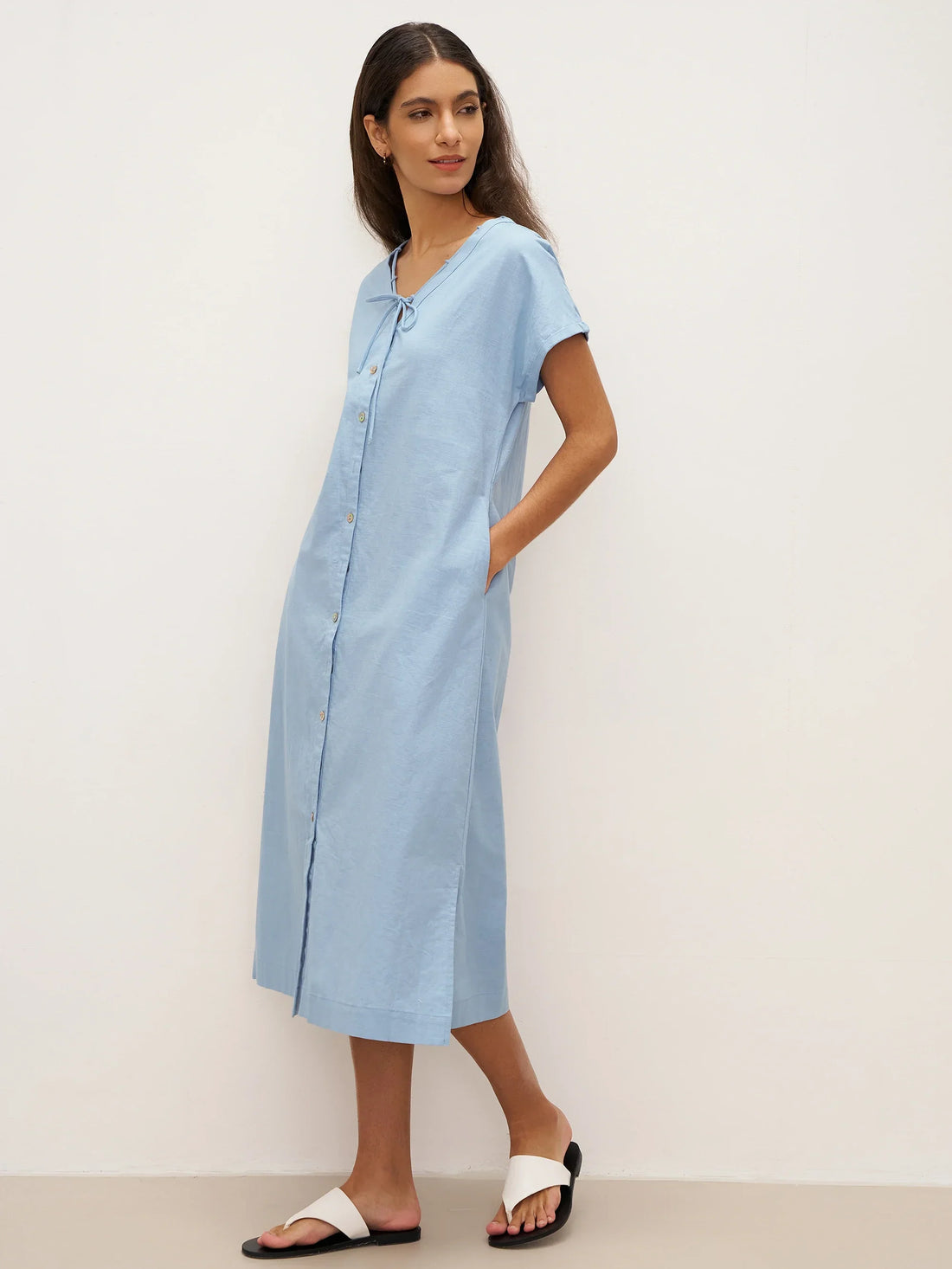 Linen Ladder Tie Simple Dress TAMARA by LINTICO