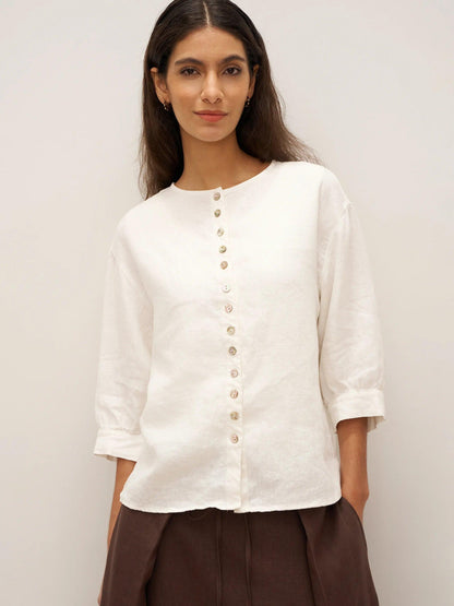 100% Linen Button-Front Drop Shoulder Shirt EASTER by LINTICO