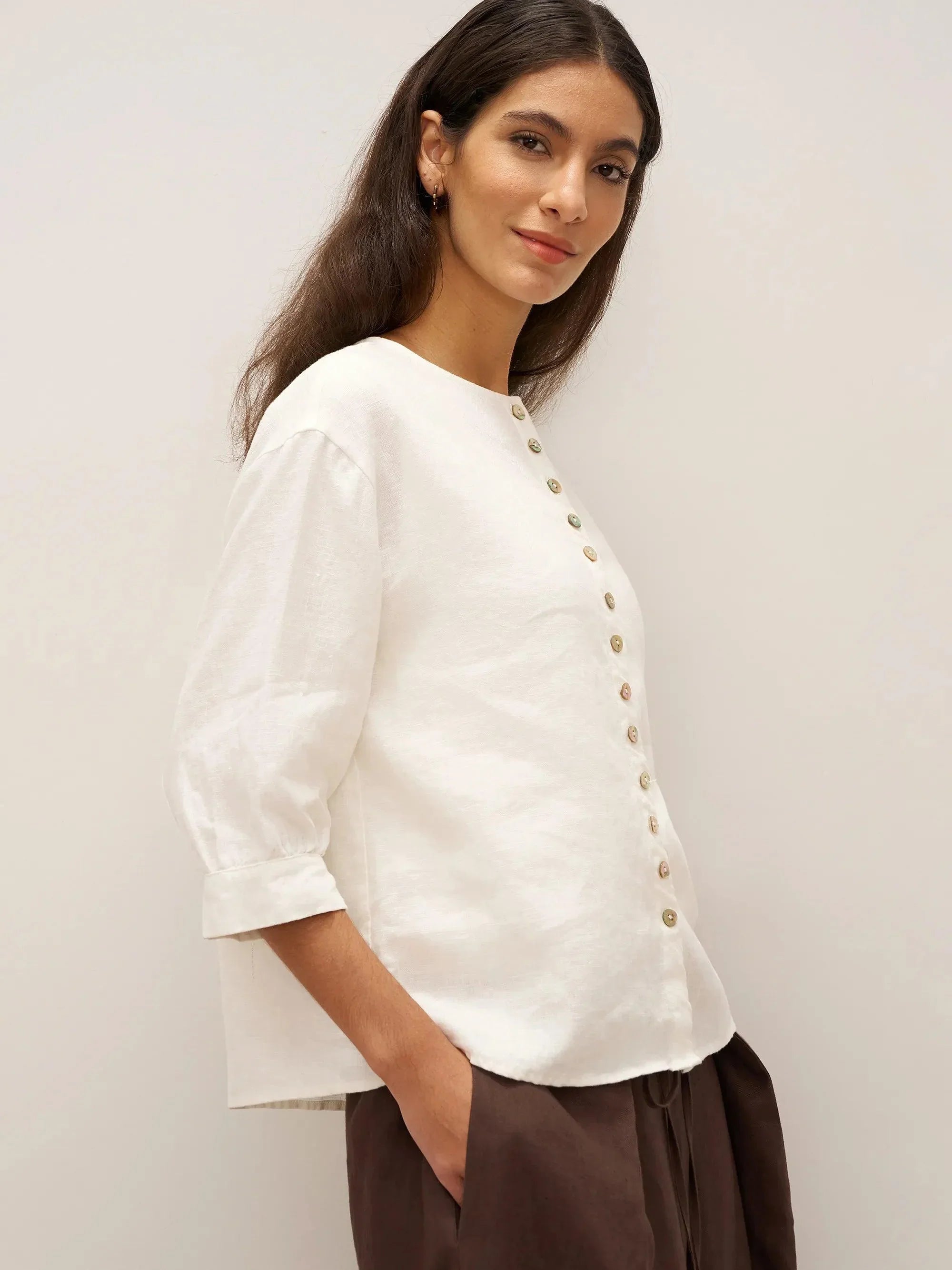 100% Linen Button-Front Drop Shoulder Shirt EASTER by LINTICO