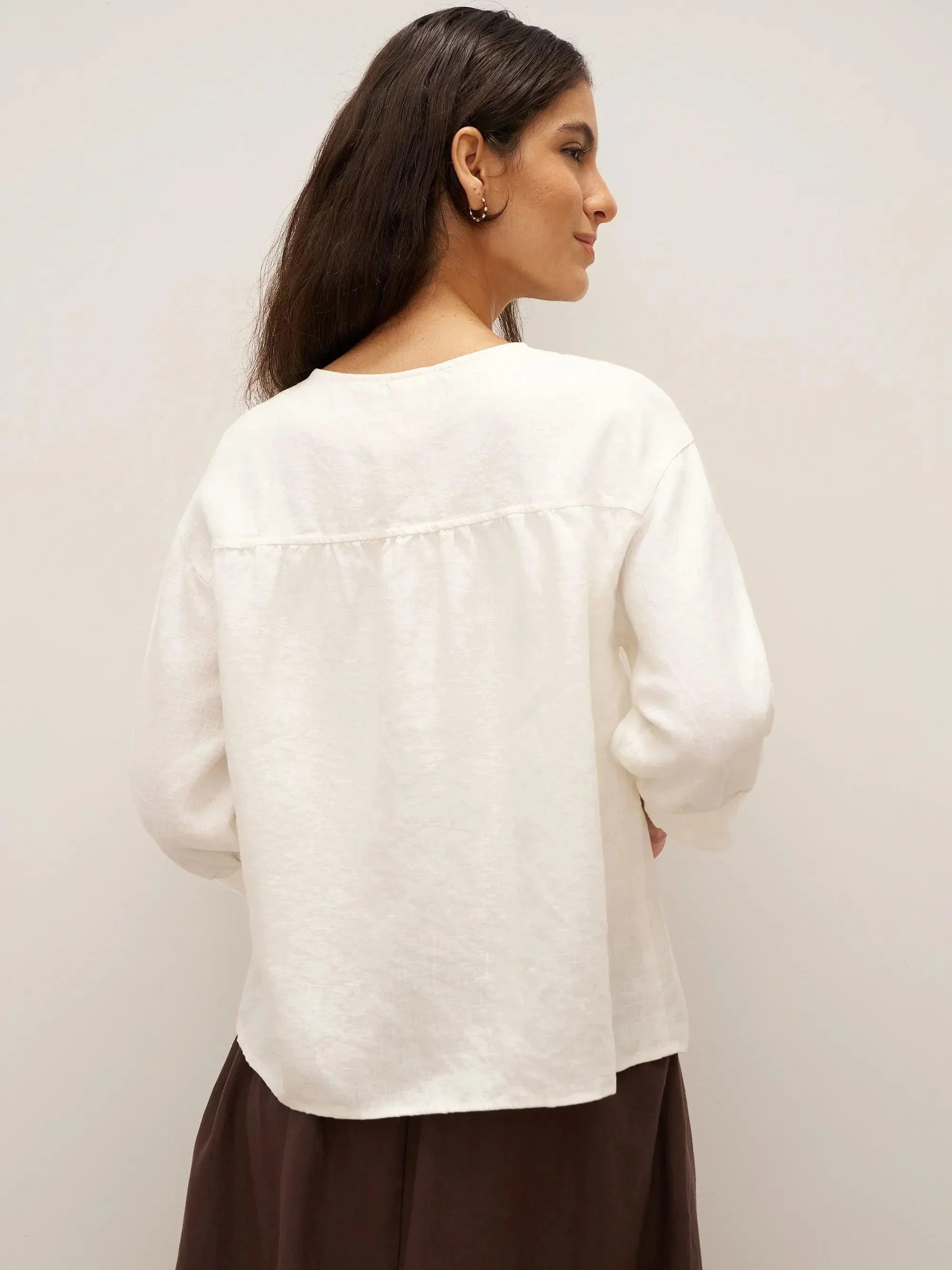 100% Linen Button-Front Drop Shoulder Shirt EASTER by LINTICO