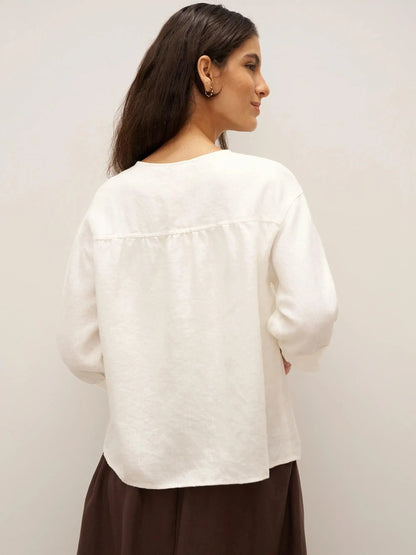 100% Linen Button-Front Drop Shoulder Shirt EASTER by LINTICO