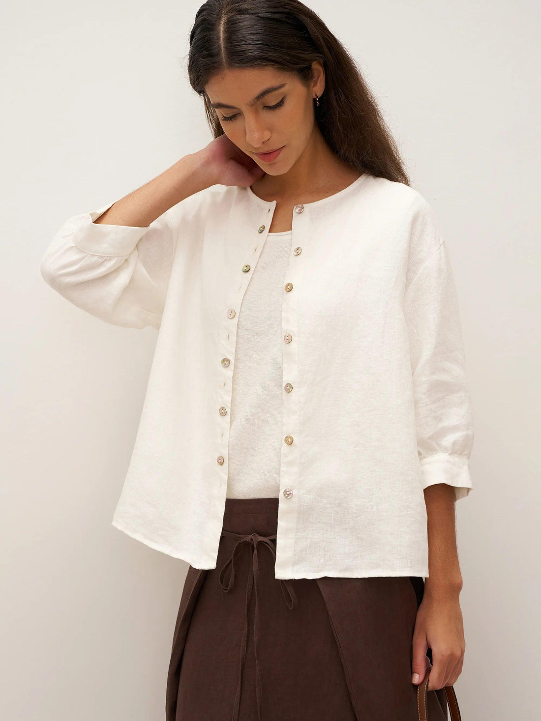 100% Linen Button-Front Drop Shoulder Shirt EASTER by LINTICO