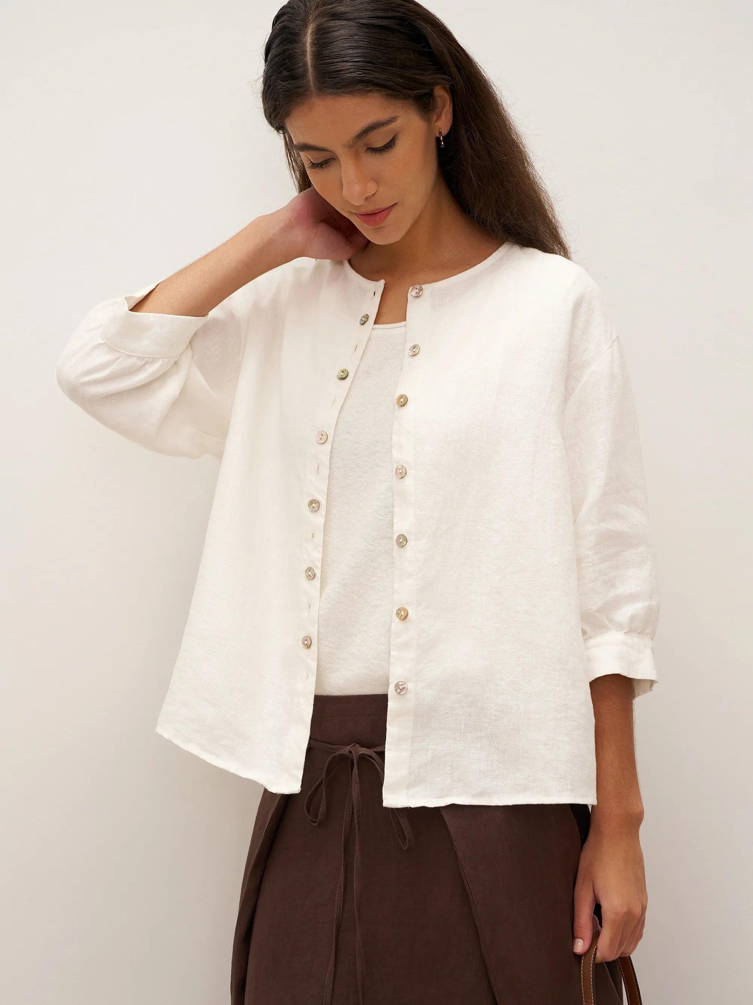 100% Linen Button-Front Drop Shoulder Shirt EASTER by LINTICO
