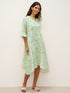 100% Linen A-Line Ruffled Collar Tie-Neck Midi Dress LIVIA by LINTICO