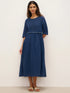 100% Linen Petal-Waist Drawstring Midi Dress JASMINE by LINTICO