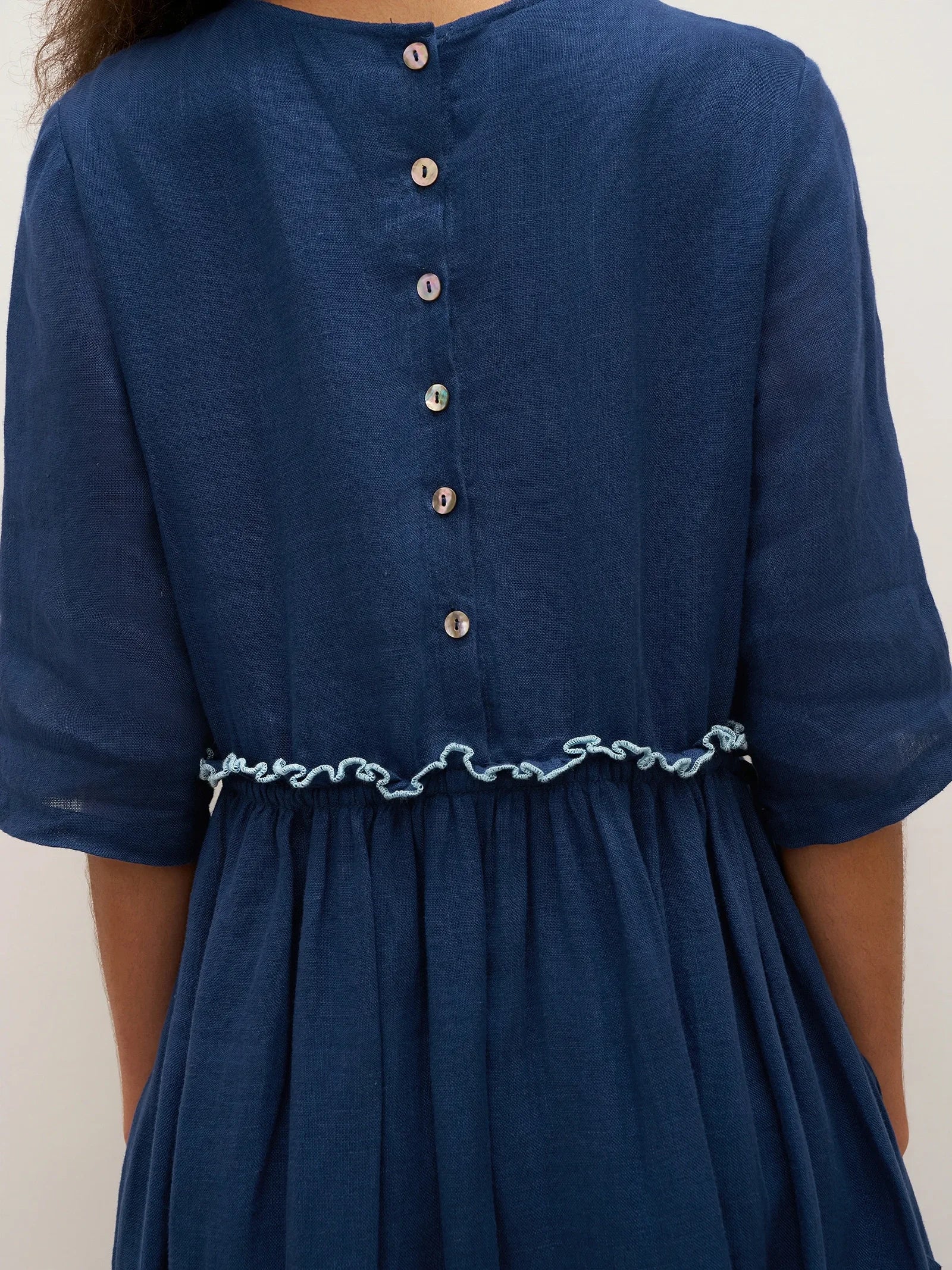 100% Linen Petal-Waist Drawstring Midi Dress JASMINE by LINTICO